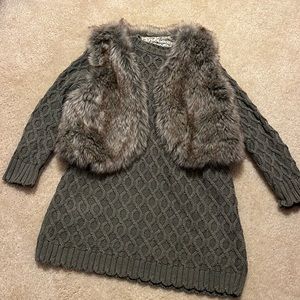 Sweater Dress Knit with Fur Vest 4T